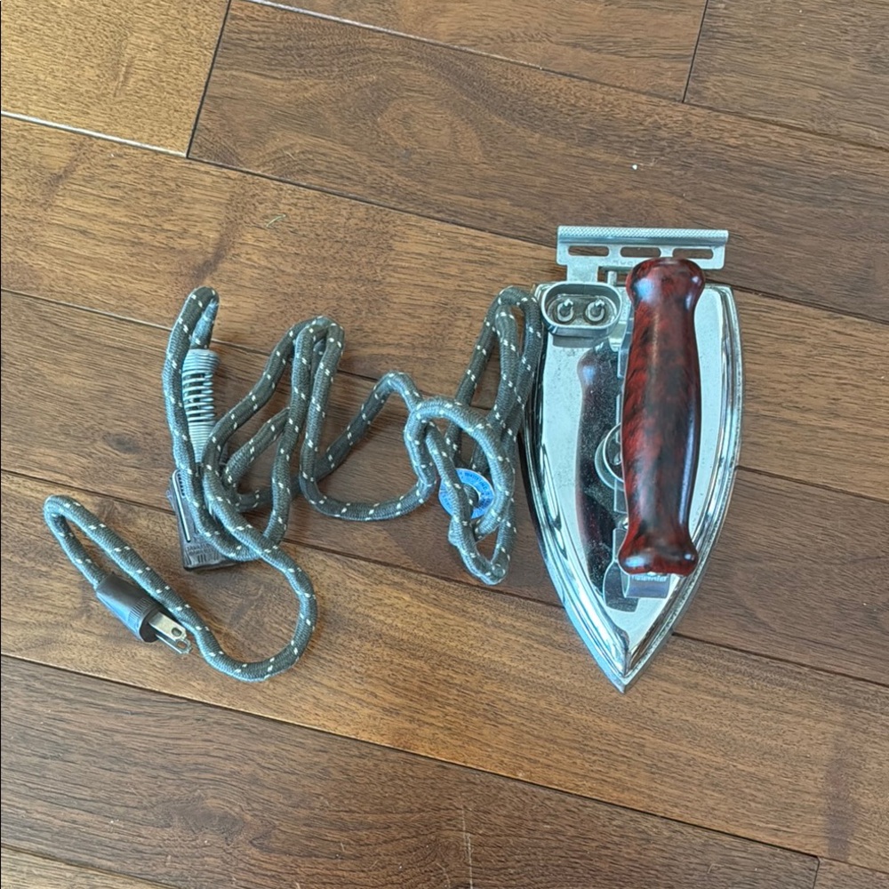 Vintage Electric Iron with Wooden Handle